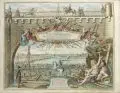Christian Friedrich Boethius, Hier wird das Meisterstück im Bauen vorgestellt, Um 1735, Kupferstich, koloriert