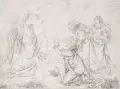 Johann Christian Benjamin Gottschick, Die drei Marien am Grabe, Umrißradierung nach Ferdinand Hartmann