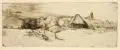 Rembrandt Harmenszoon van Rijn, Harmensz van Rijn Rembrandt, Landschaft mit Bäumen, Bauernhäusern und Turm, Um 1651, Radierung