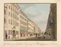 Ludwig Richter, Gasthof zum Goldenen Engel auf der Wilsdruffer Gasse, 1820, Kolorierter Kupferstich