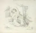Carl Gottlob Schönherr, Mutter mit Kind. 2. H. 19. Jh, Bleistiftzeichnung und Farbstift