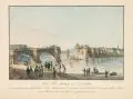 Christian Friedrich Sprinck, Die Elbbrücke in Dresden nach der Sprengung 1813, Um 1813, Kupferstich, koloriert