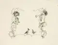Max Slevogt, Zwei flötespielende Putti, Um 1900, Lithographie auf China