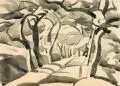 Fritz Schulze, Kirschallee, Wohl 1920, Aquarell über Bleistift