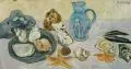 Stilleben mit Muscheln und Kanne. Ohne Jahr by Erhard Hippold, Öl auf Hartfaser, sold Jun 2008
