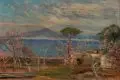 Otto Serner, Blick von Sorrent auf den Golf von Neapel und den Vesuv. 1. Viertel 20. Jh, Öl auf Malpappe