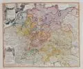 Johann Baptist Homann, Tabula Geographica Totius Germaniae qua Differentium Imperii Trium Religionum Status et Dominia, Um 1730, Kolorierter Kupferstich