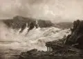 Friedrich Hohe, Der Rheinfall bei Schaffhausen gesehen vom linken Ufer unter dem Schlosse Laufen, 1839, Lithographie