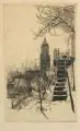 Georg Erler, Meißen - Blick auf die Stadtkirche im Winter. Ohne Jahr, Radierung