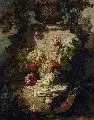 Jean Baptiste Claude Robie, Blumenstilleben mit Laute und Handschuhen, Um 1850, Öl auf Holz