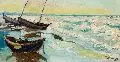 Erhard Hippold, Fischerboote am Strand, 1959, Öl auf Hartfaser