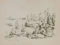 Otto Hettner, Badende am Strand, 1924, Lithographie