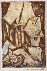 Mária Medvecká, Kohút, Okolo 1990, Monotypia na papieri