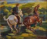 Gejza Kieselbach, Drezúra koňa, Okolo 1935, Olej na kartóne