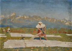 Jan Hála, Bielenie plátna, 1950, Olej na plátne
