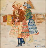 Jan Hála, Z kostola, 1949, Olej na kartóne