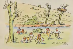 Jarné hry by Jan Hála, 1932, Akvarel na papieri, sold Oct 2016