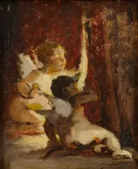 Viktor Kiss, Dvaja putti, Okolo 1930, Olej na kartóne