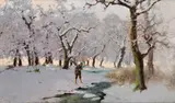 Antal Neogrády, Poľovník v zime, Okolo 1925, Olej na plántn