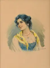 Achille Guerra, Portrét mladého dievčaťa II., Okolo 1860, Akvarel na kartóne