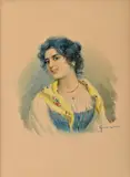 Achille Guerra, Portrét mladého dievčaťa II., Okolo 1860, Akvarel na kartóne