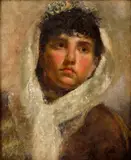 Giacomo Favretto, Portrét ženy, Okolo 1850, Olej na kartóne