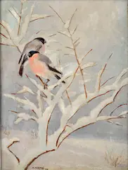 Henry Niestlé, Sýkorky, 1958, Olejová tempera na kartóne