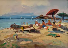 Villy Clemente, Na pláži, Okolo 1960, Olej na plátne