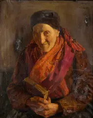 Josef Jungwirth, Portrét starej ženy (Do kostola), Okolo 1900, Olej na plátne