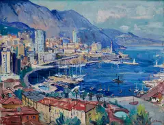 Otto Holas, Stredomorský prístav, Okolo 1960, Olej na kartóne