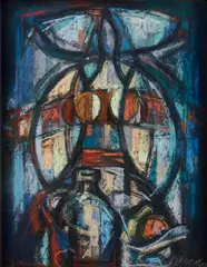 Ľudovít Lehen, Žena v kroji, 1989, Pastel na kartóne