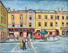 Námestie v Banskej Bystrici by Štefan Prukner, Okolo 1960, Olej na plátne, sold Oct 2016