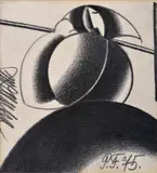 Žena s hrabľami (PF 1975) by Milan Laluha, 1974, Uhol na papieri, sold Oct 2016
