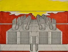 Jozef Jankovič, Kresba k projektu pre Seoul, 1976, Pastel, kombinácia kresbových techník na papieri