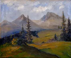 Karol Polónyi, Pohľad na Vysoké Tatry (Tupá-Končistá-Gerlach), Okolo 1935, Olej na plátne