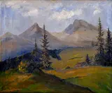 Karol Polónyi, Pohľad na Vysoké Tatry (Tupá-Končistá-Gerlach), Okolo 1935, Olej na plátne