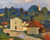 Martin Tvrdoň, Dedina, 1969, Tempera na kartóne
