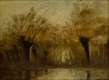 Smutné vŕby nad jazierkom by Ladislav Mednyánszky, Okolo 1885, Olej na dreve, sold Jun 2016