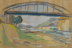 Bedrich Hoffstädter, Most nad riekou, 1942, Akvarel na papieri
