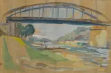 Bedrich Hoffstädter, Most nad riekou, 1942, Akvarel na papieri