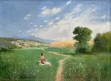 Gyula Zorkóczy, Žena na lúke, Okolo 1930, Olej na plátne