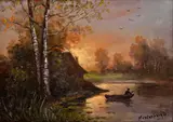 Mesterházy Dénes, Rybár na člnku, Okolo 1940, Olej na preglejke