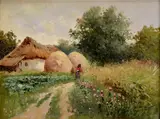 Gyula Zorkóczy, Žena za domom, Okolo 1940, Olej na kartóne