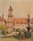 Paul Caspar, Stará Bratislava (Radnica s Rolandovou fontánou), 1919, Akvarel na papieri