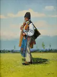Ludvík Dobeš, Žánrový motív, Okolo 1960, Olejová tempera na kartóne