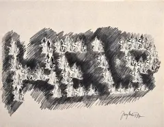 Juraj Meliš, Z cyklu "Help", 1977, Kresba ceruzou, kombinácia techník na papieri