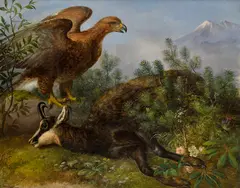 Jozef Ginovský, Orol a kamzík, 1852, Olej na plátne, dublované