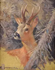 Karl Sovanka, Srnec, Okolo 1940, Olej na vrecovine