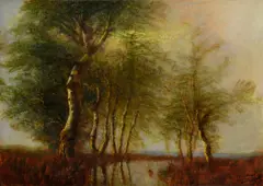 Ladislav Mednyánszky, Stromy pri rieke, Okolo 1890, Olej na plátne, dublované