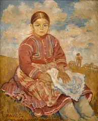 Jan Hála, Sediace dievča (Pri pasení oviec vo Važci), 1934, Olej na plátne
